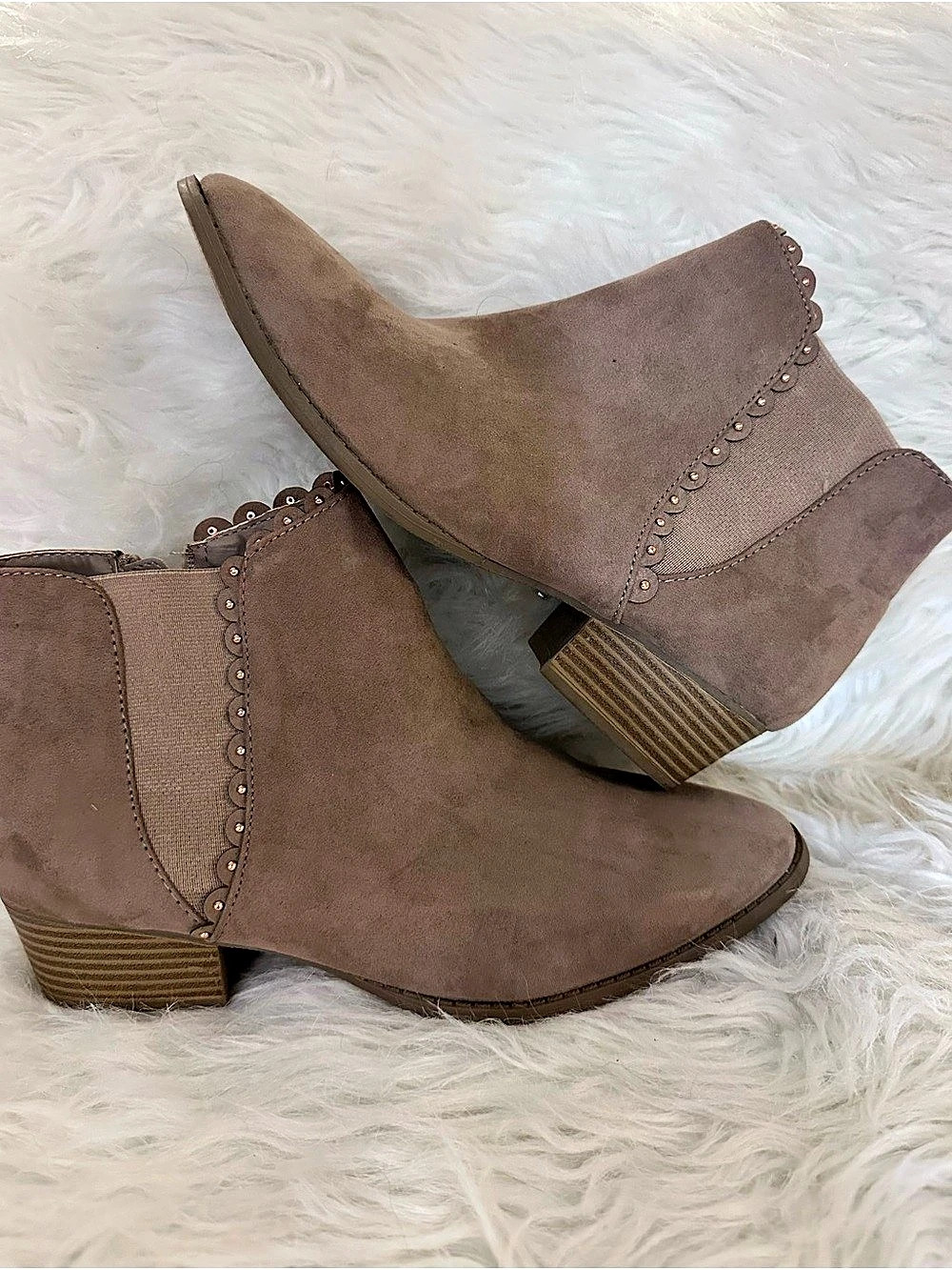Scalloped Ankle Boots in Brown
